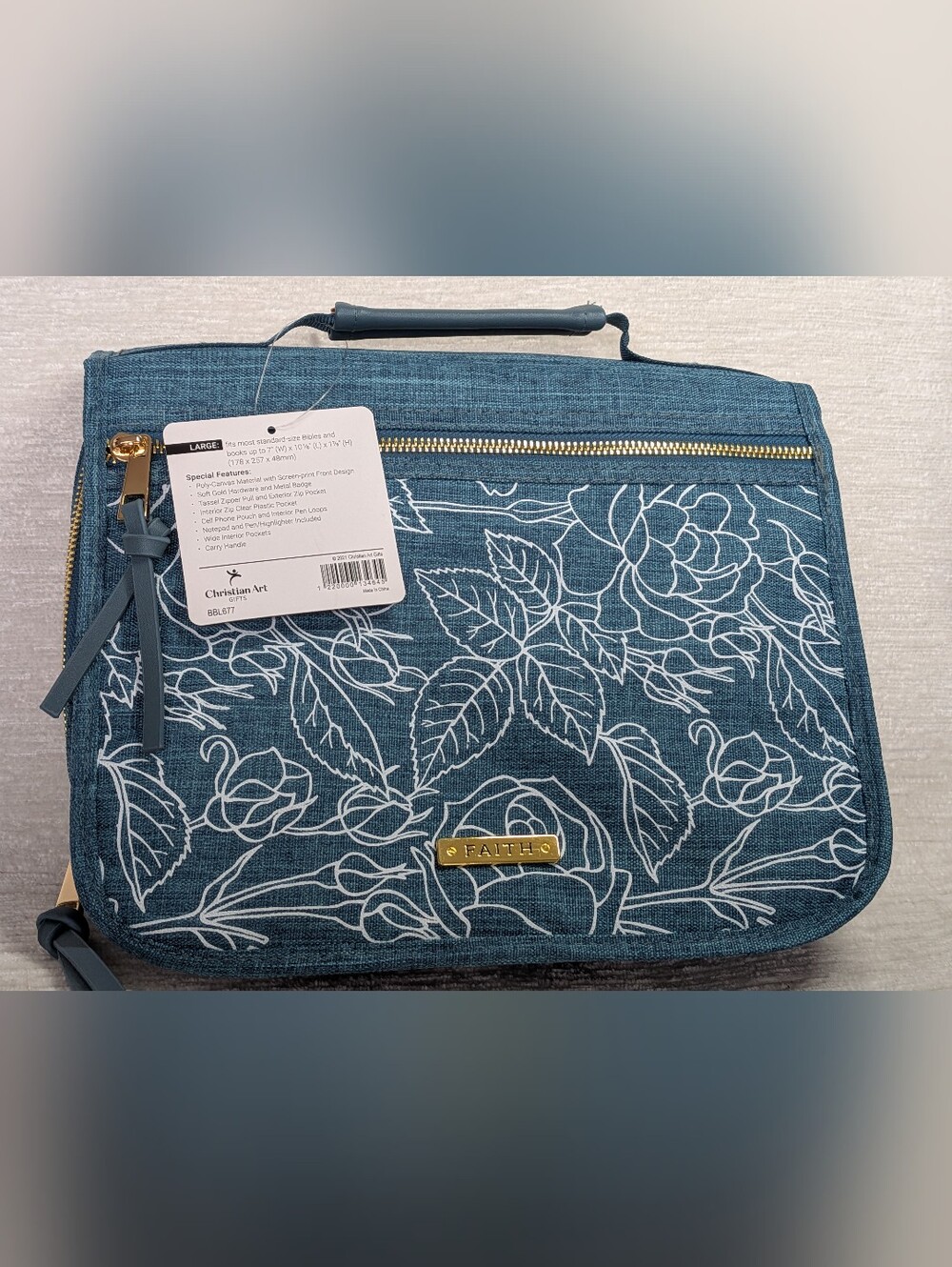 Christian Art Gifts Blue Floral Women’s Tri Fold Bible Book Cover Size L